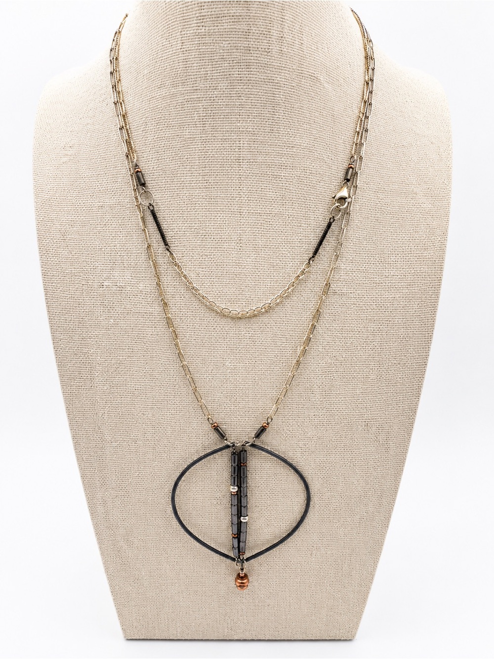 Sterling Silver 925 Modernist Necklace 38" Multi Strand Geometric Round